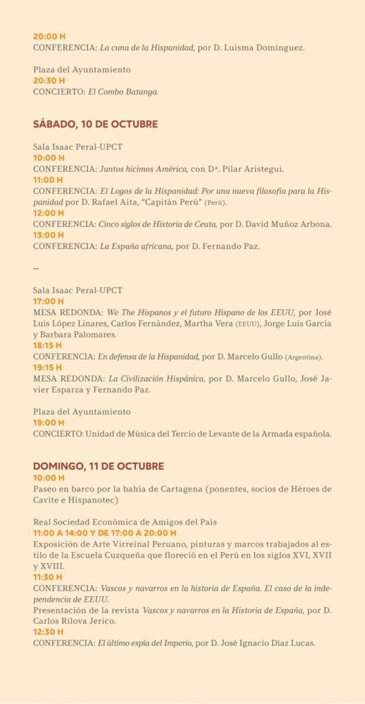 Programa Fiesta de la Hispanidad Cartagena 2026 - página 4 Programa Fiesta de la Hispanidad Cartagena 2026, página 4